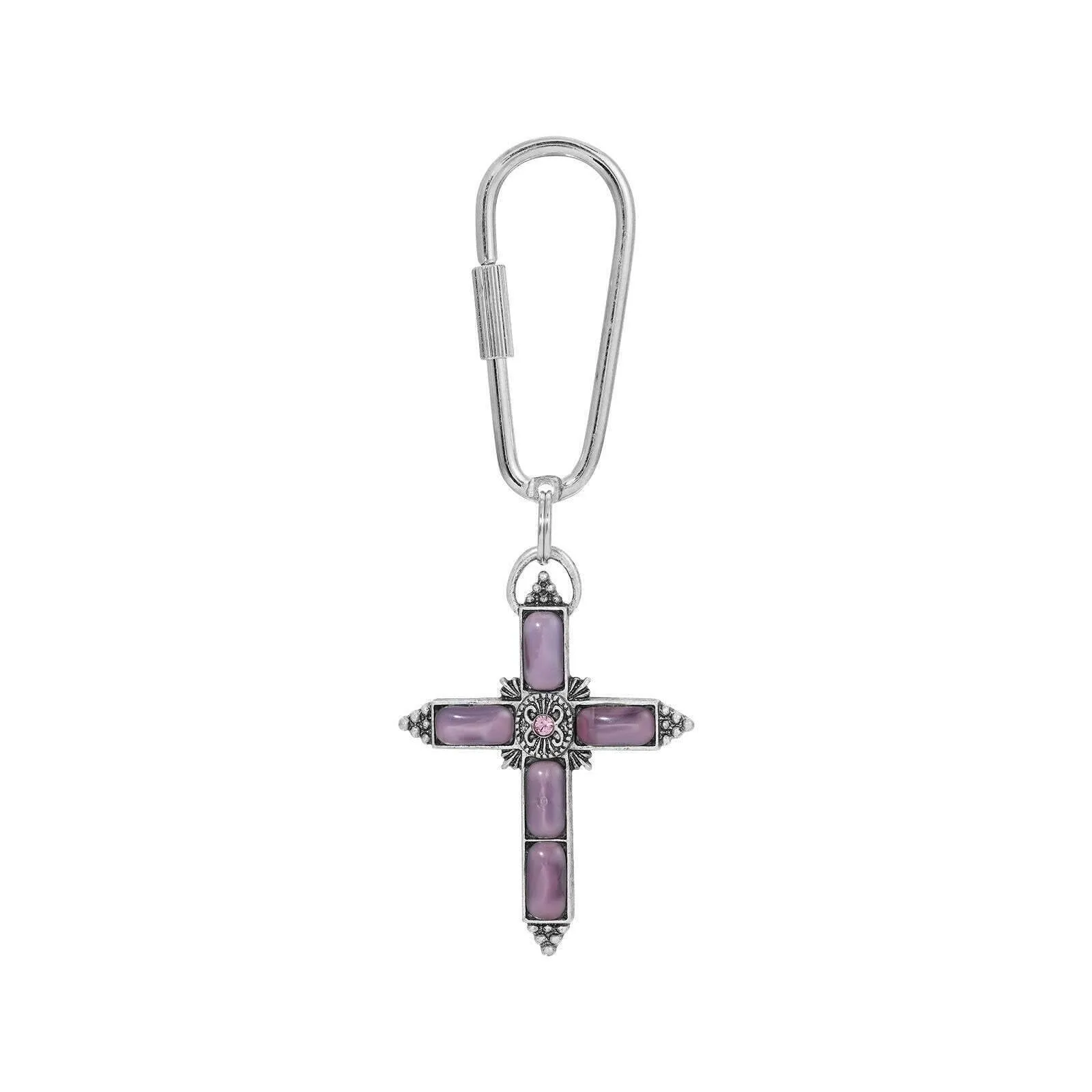 Symbols of Faith Moonstone & Crystal Cross Carabiner Key Chain 1928 Jewelry