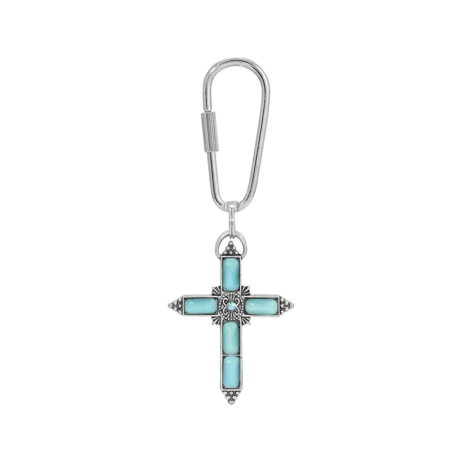 Symbols of Faith Moonstone & Crystal Cross Carabiner Key Chain 1928 Jewelry