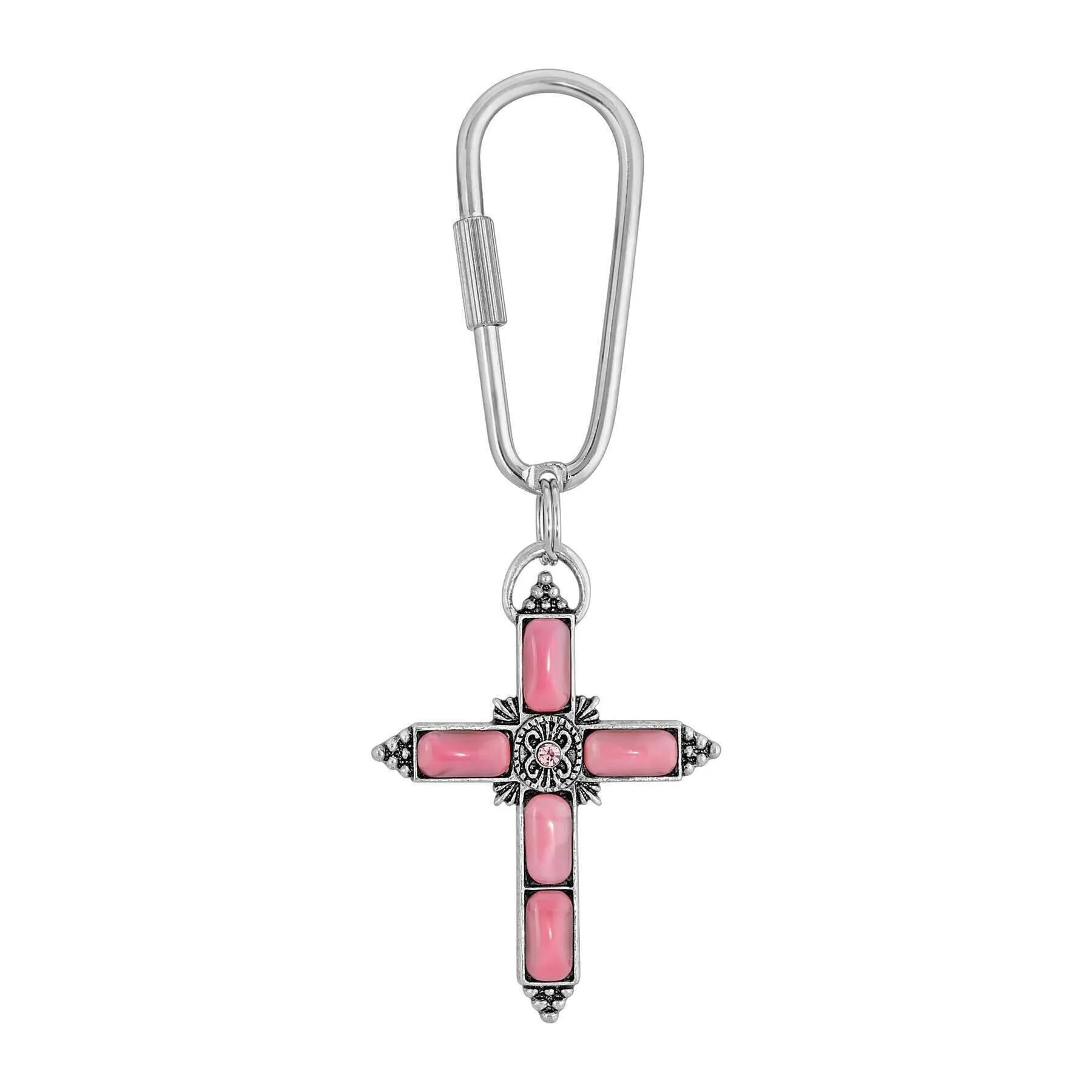 Symbols of Faith Moonstone & Crystal Cross Carabiner Key Chain 1928 Jewelry