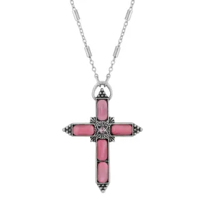 Symbols Of Faith Moonstone & Crystal Cross Pendant Necklace 20" 1928 Jewelry