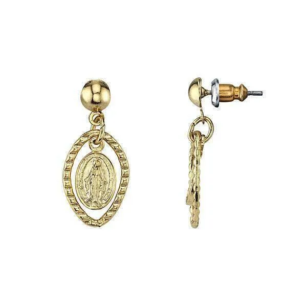 Symbols Of Faith Mother Mary Medallion Post Drop Earrings 1928 Jewelry