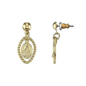 Symbols Of Faith Mother Mary Medallion Post Drop Earrings 1928 Jewelry
