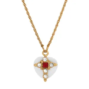 Symbols Of Faith Mother Of Pearl Heart & Crystal Cross Pendant Necklace 16"   3" Extension 1928 Jewelry