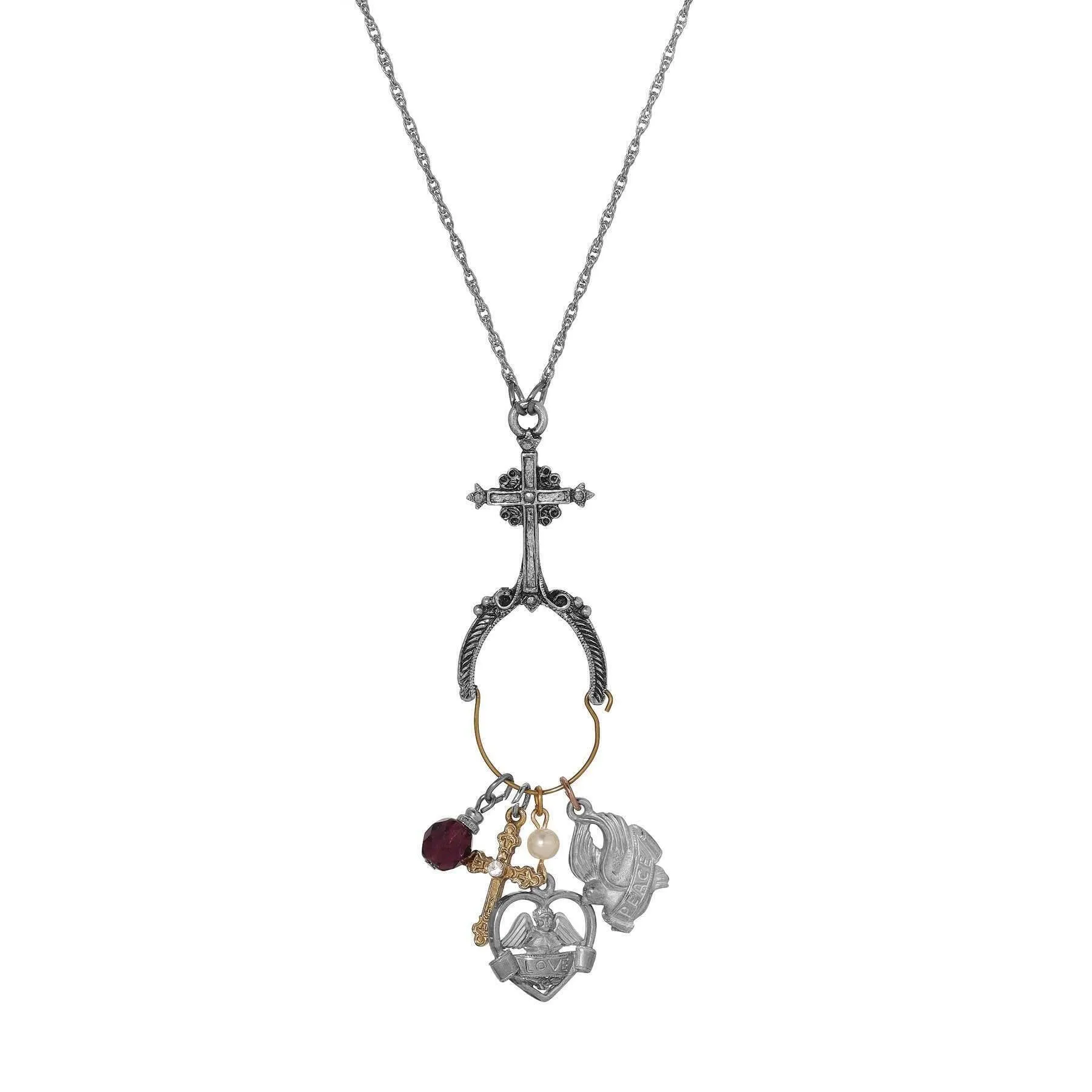 Symbols Of Faith Multi Charm Holder Cross Necklace 28" 1928 Jewelry