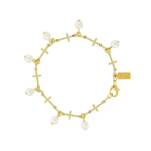Symbols Of Faith Multi Cross Faux Pearl Link Bracelet 1928 Jewelry