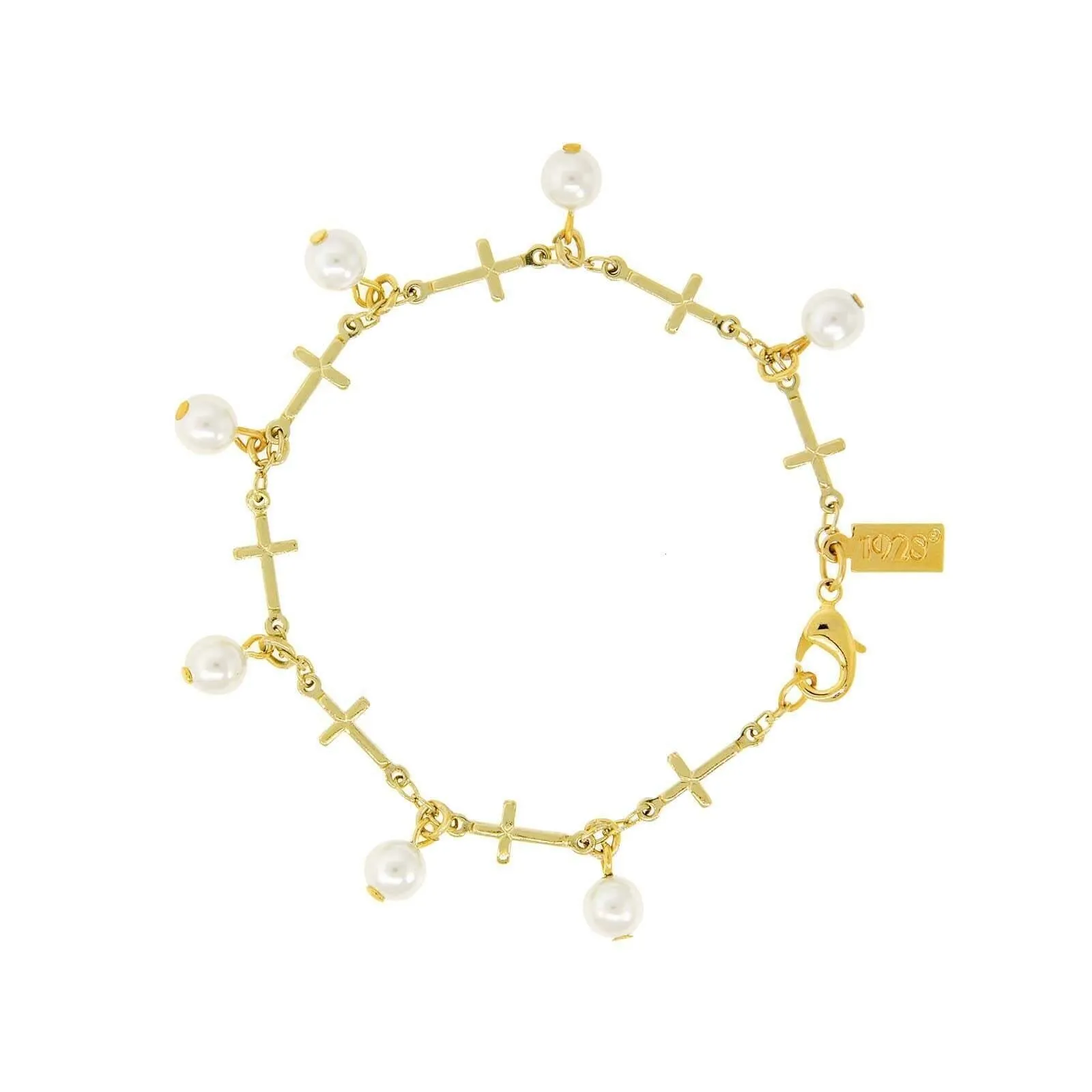 Symbols Of Faith Multi Cross Faux Pearl Link Bracelet 1928 Jewelry