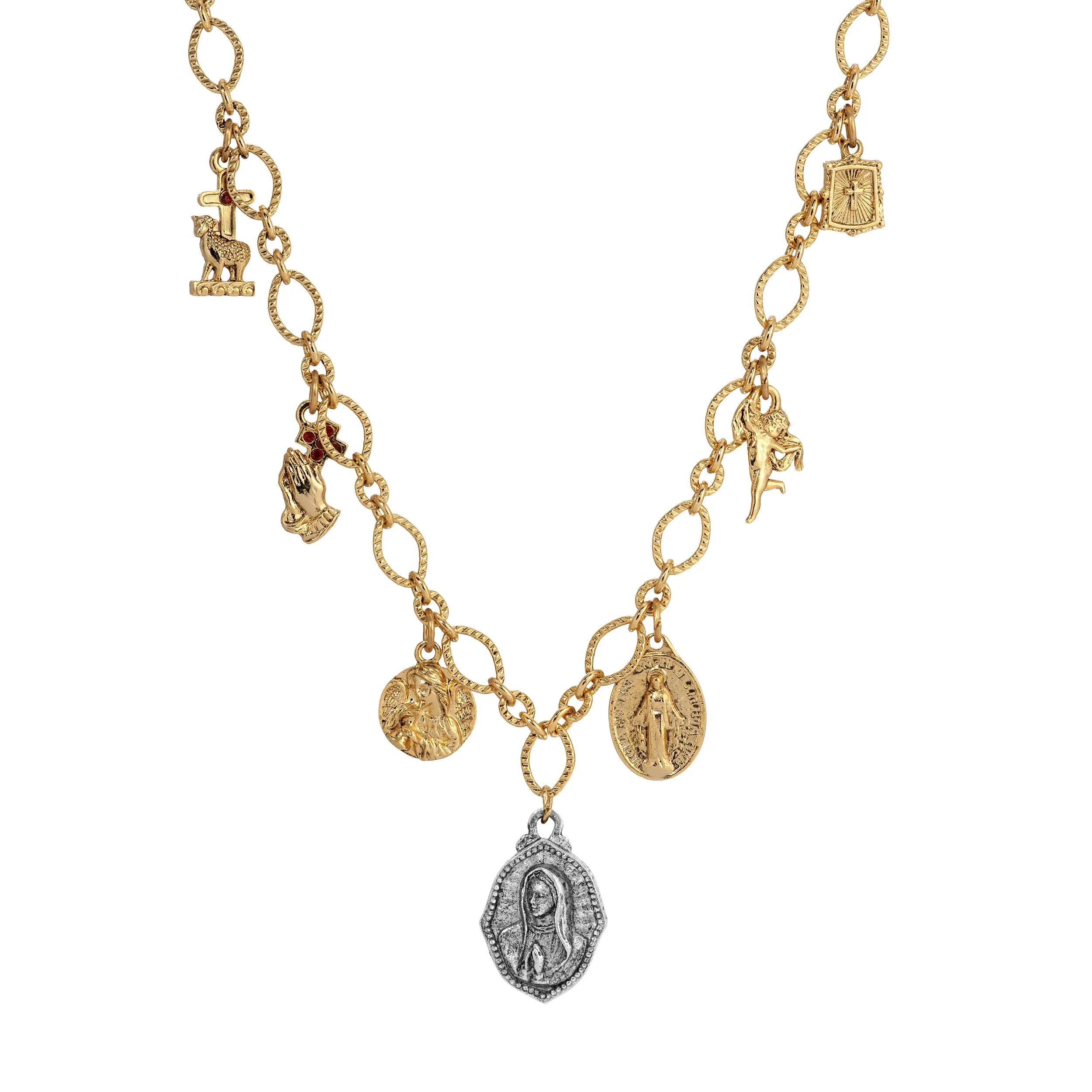 Symbols Of Faith Multi Sacred Charms Necklace 16" 1928 Jewelry