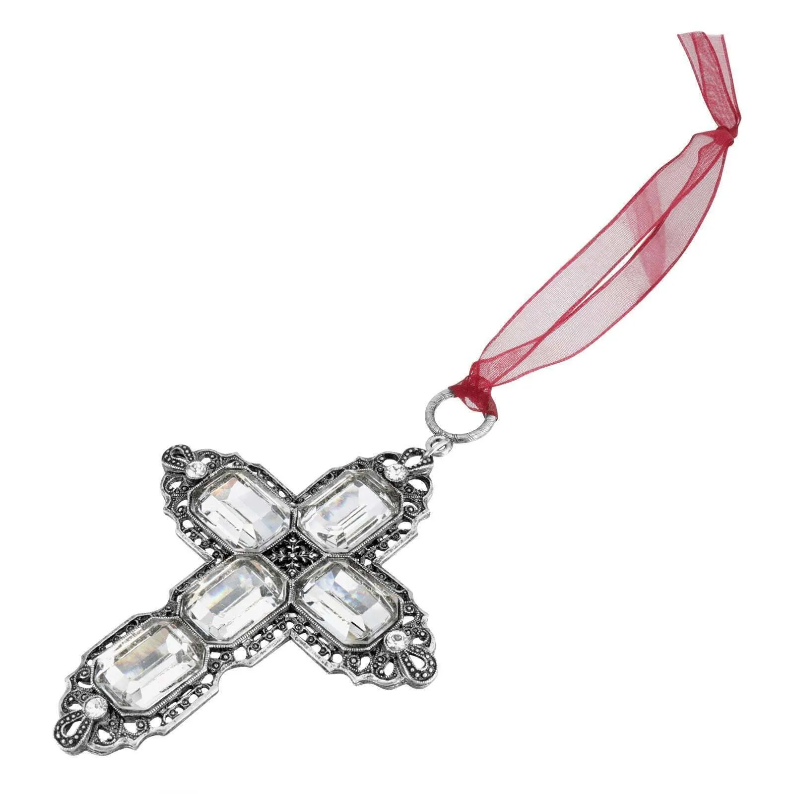 Symbols Of Faith Octagon Austrian Crystal Cross With Ribbon Christmas Tree Ornament 1928 Jewelry