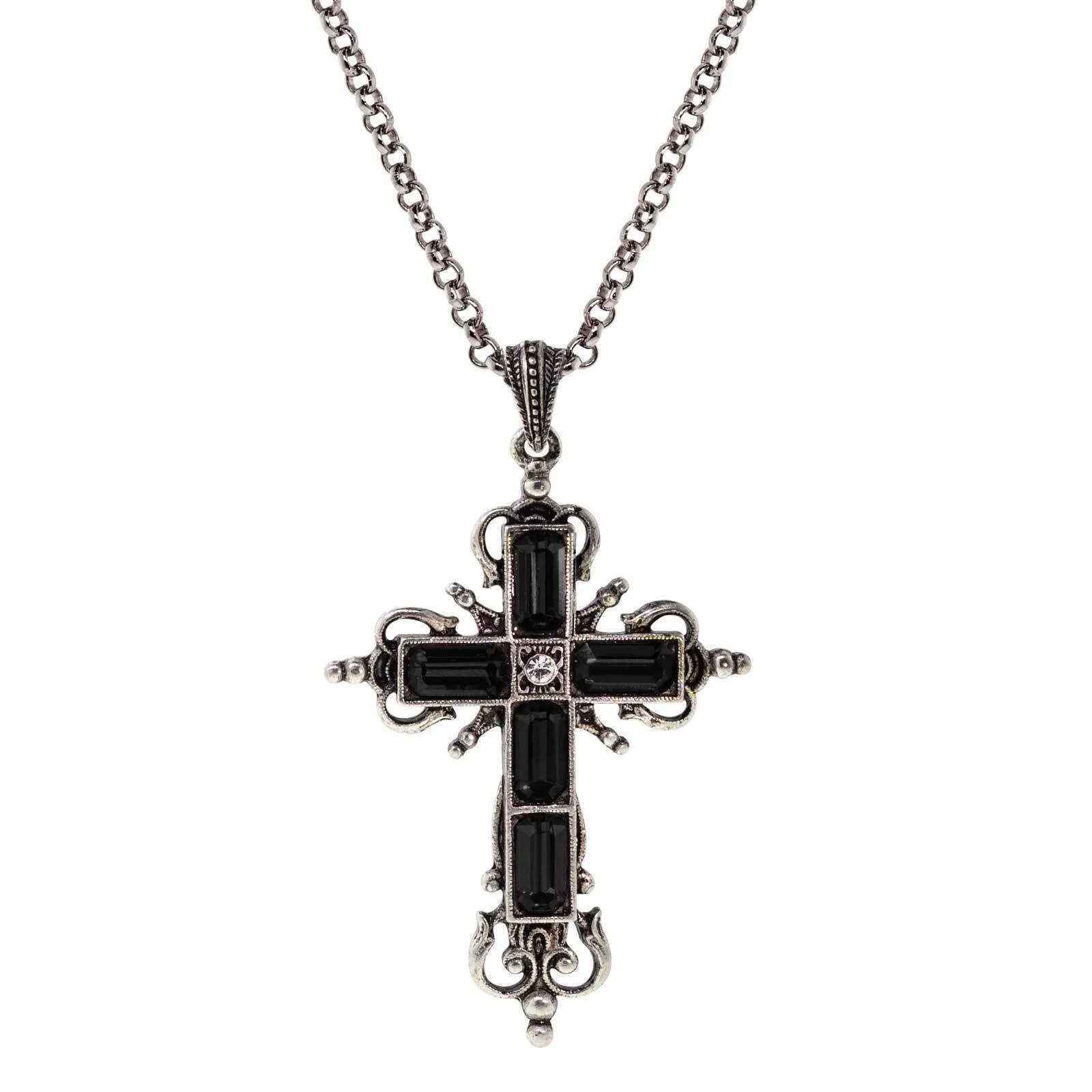 Symbols Of Faith Octagon Crystal Cross Pendant Necklace 18" 1928 Jewelry