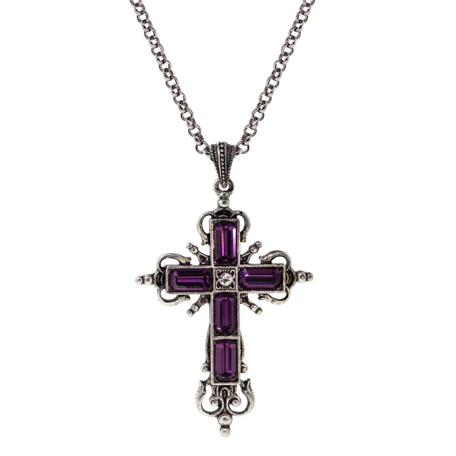 Symbols Of Faith Octagon Crystal Cross Pendant Necklace 18" 1928 Jewelry