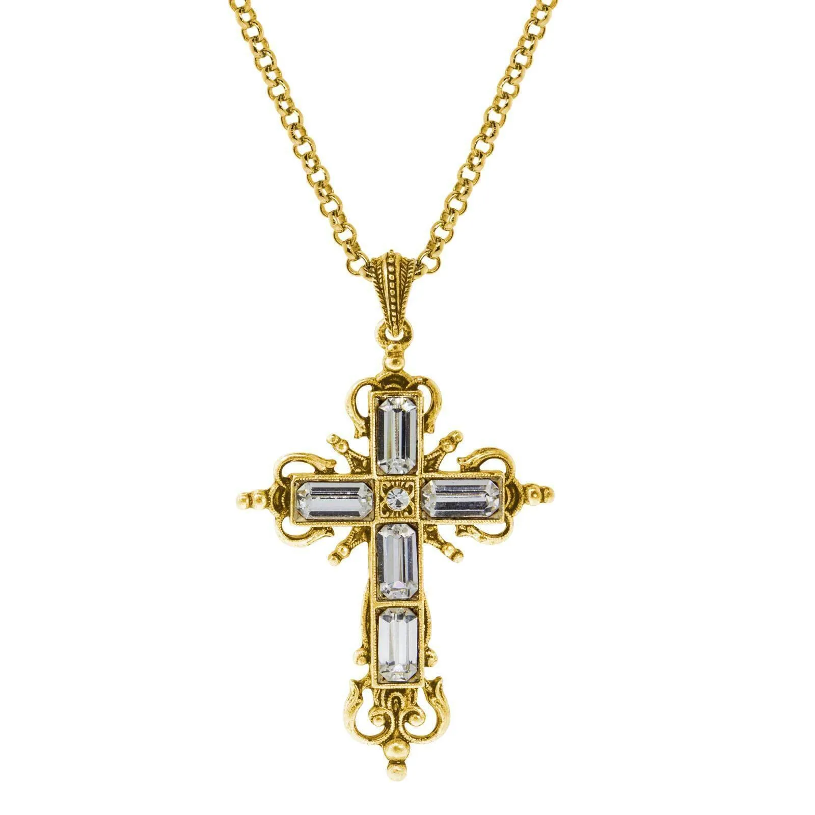 Symbols Of Faith Octagon Crystal Cross Pendant Necklace 18" 1928 Jewelry