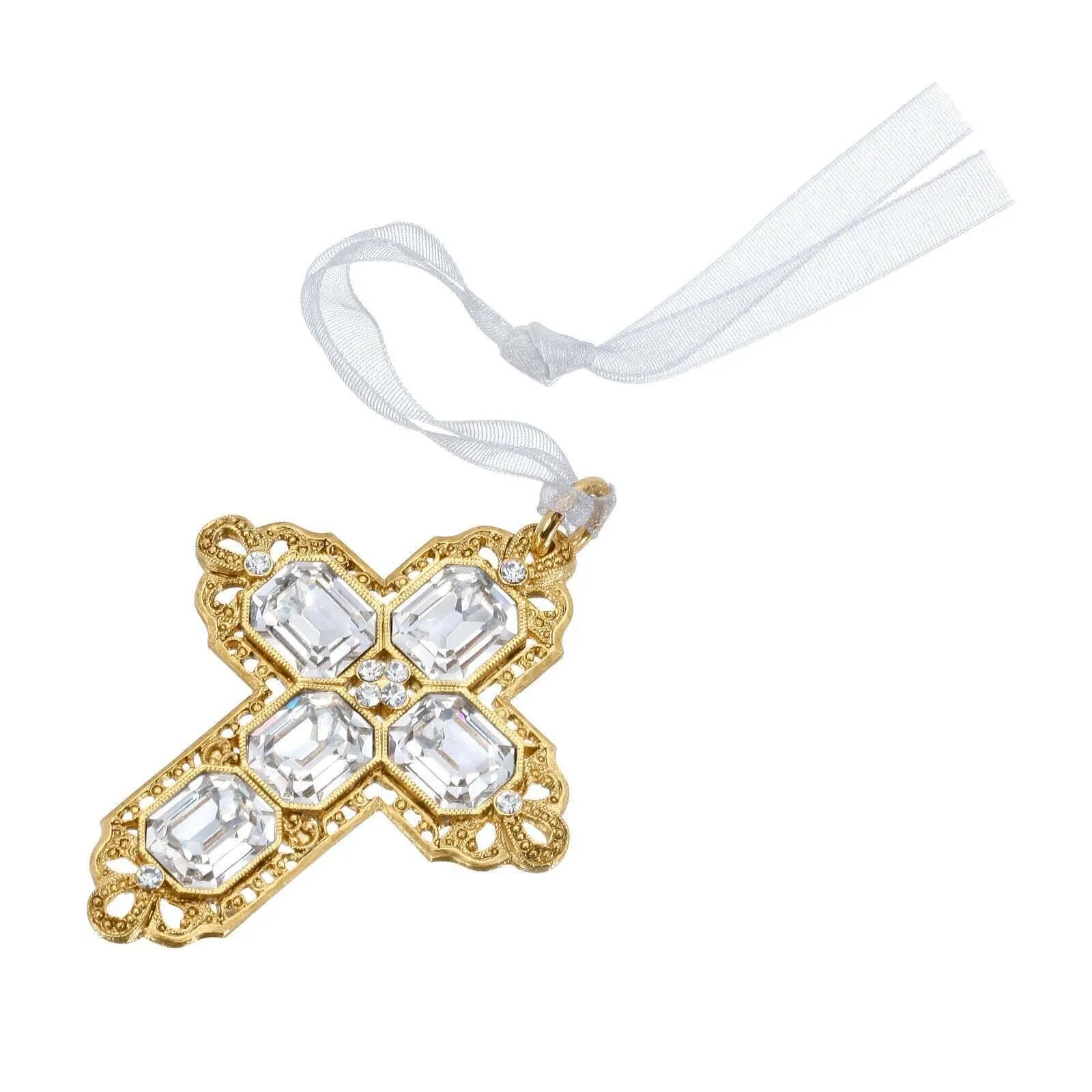 Symbols Of Faith Octagon European Crystal Cross With Ribbon Christmas Tree Ornament 1928 Jewelry