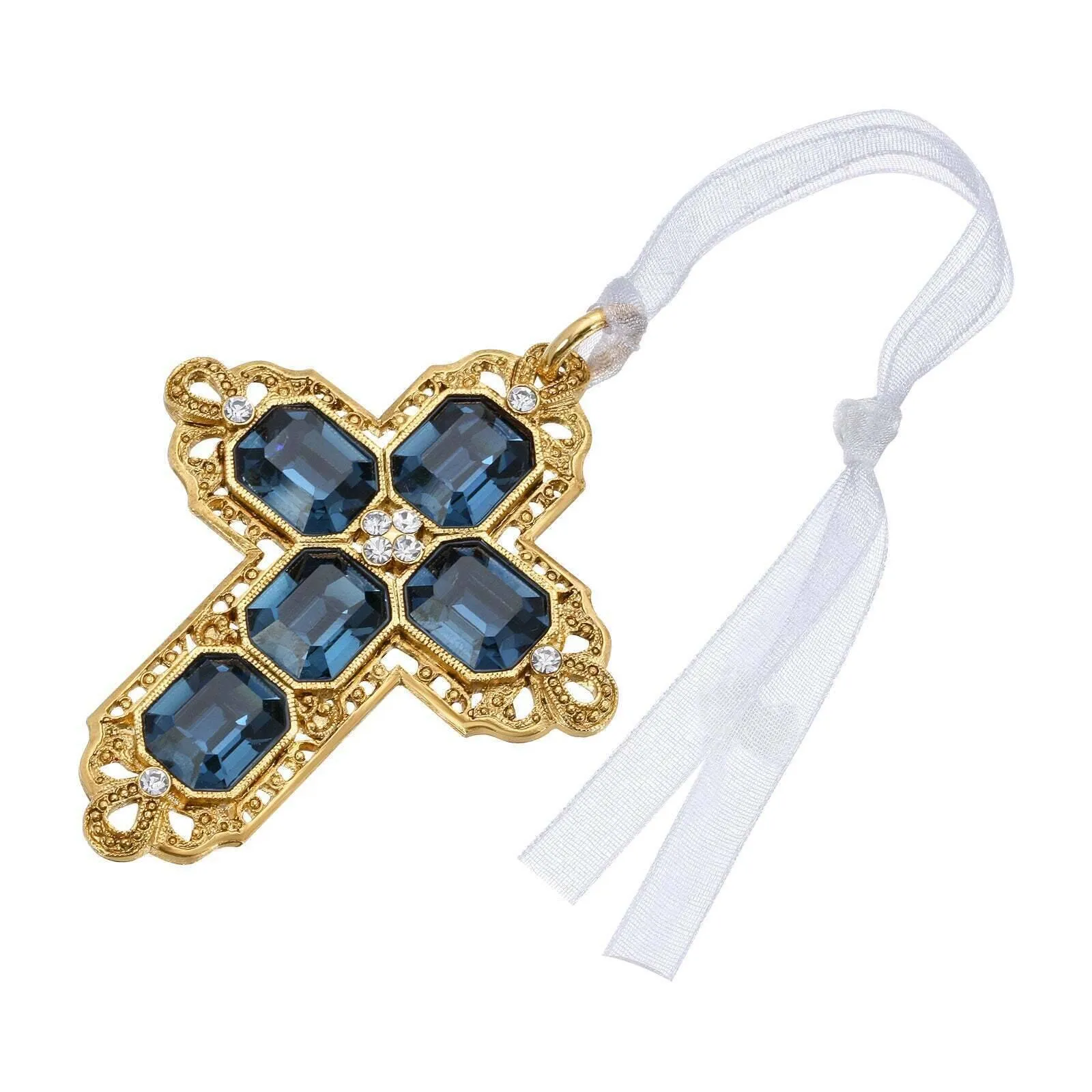 Symbols Of Faith Octagon European Crystal Cross With Ribbon Christmas Tree Ornament 1928 Jewelry