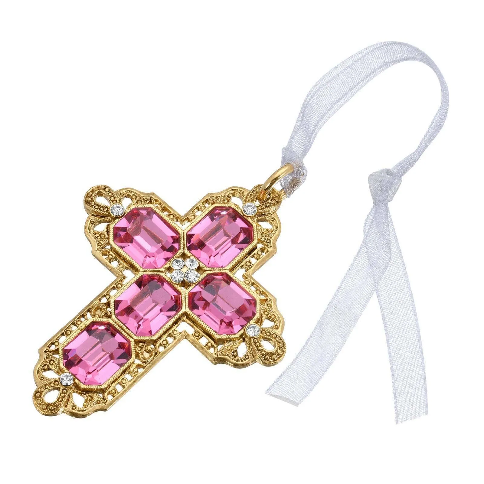Symbols Of Faith Octagon European Crystal Cross With Ribbon Christmas Tree Ornament 1928 Jewelry