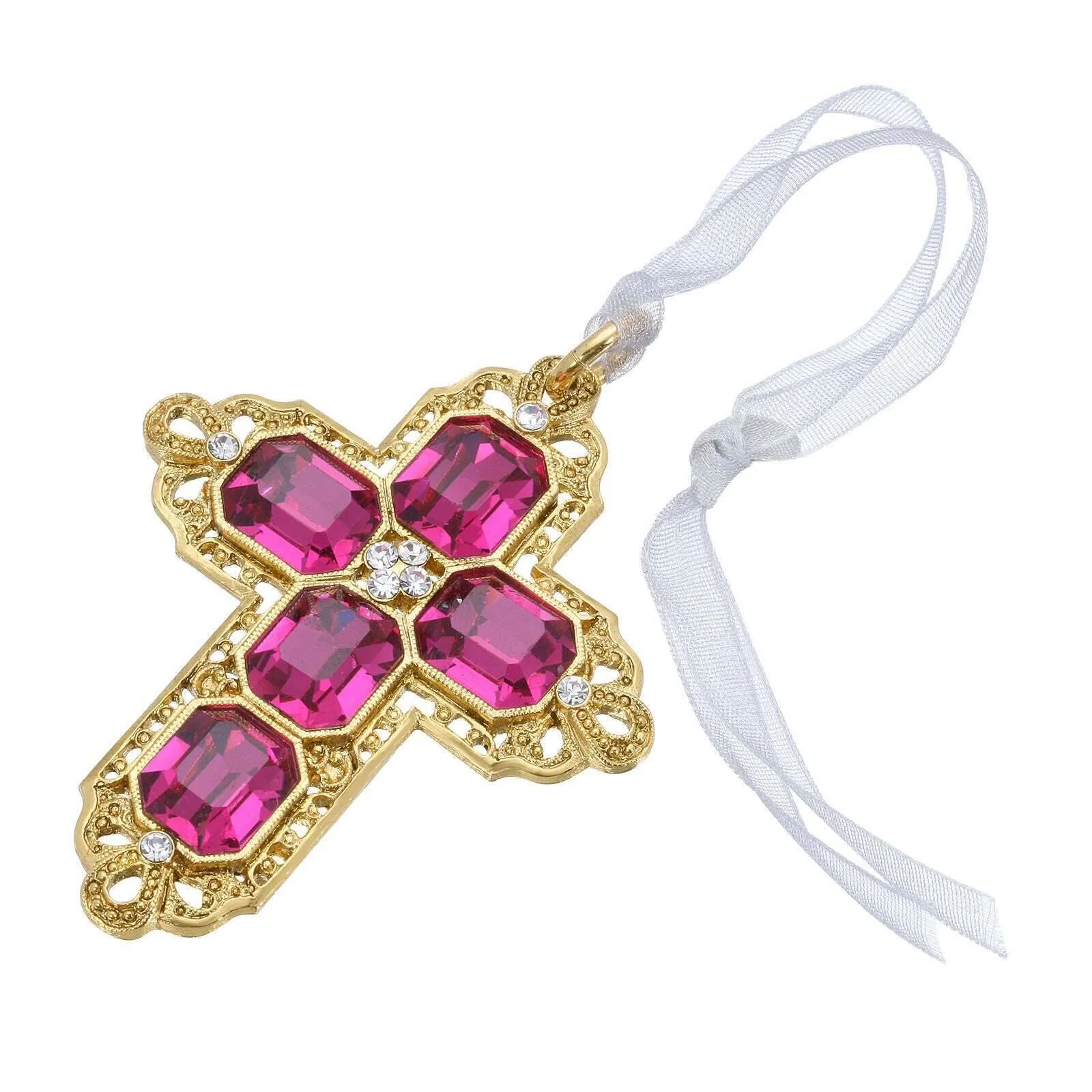 Symbols Of Faith Octagon European Crystal Cross With Ribbon Christmas Tree Ornament 1928 Jewelry