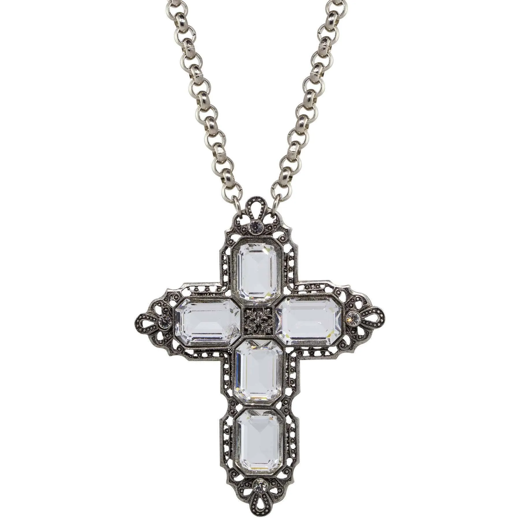 Symbols Of Faith Octagon Stone Cross Pendant Necklace 18"   3" Extender 1928 Jewelry