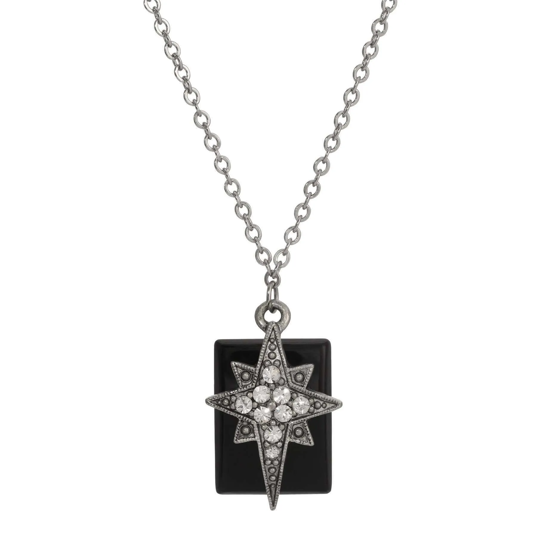 Symbols Of Faith Onyx Gemstone Star Of Bethlehem Crystal Pendant Necklace 16" 1928 Jewelry