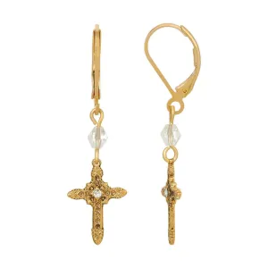 Symbols Of Faith Ornate Cross With Crystal & Lantern Bead Dangling Earrings 1928 Jewelry