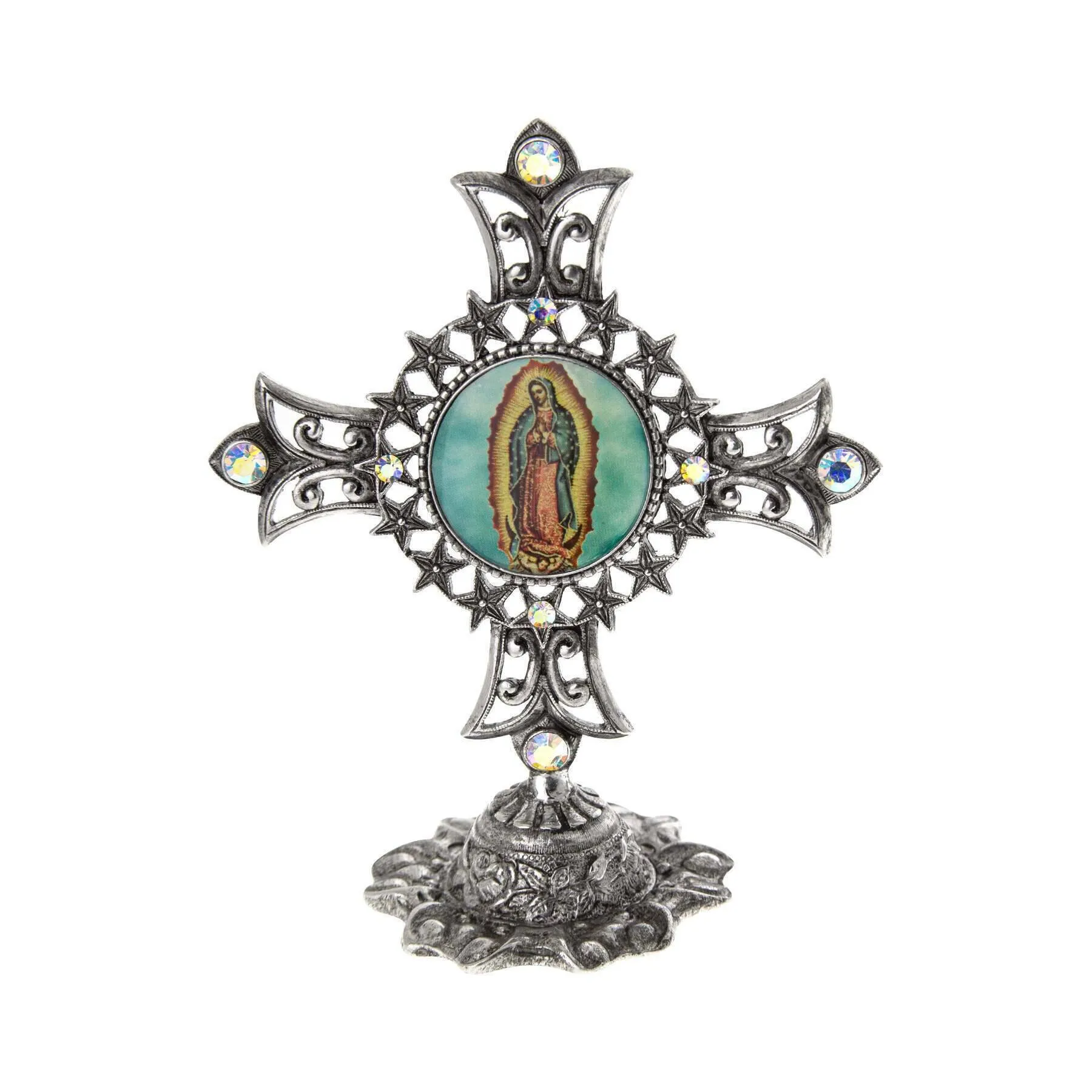 Symbols Of Faith Our Lady of Guadalupe AB Crystal Cross Tabletop Stand 1928 Jewelry