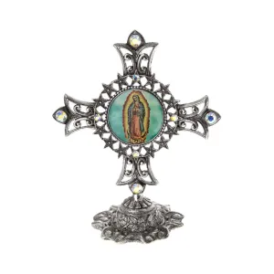 Symbols Of Faith Our Lady of Guadalupe AB Crystal Cross Tabletop Stand 1928 Jewelry