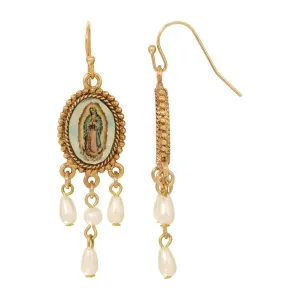 Symbols Of Faith Our Lady Of Guadalupe Faux Pearl Teardrop Dangle Earrings 1928 Jewelry