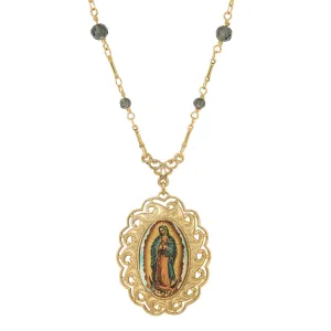 Symbols Of Faith Our Lady Of Guadalupe Radiant Pendant Blue Bead Necklace 20" 1928 Jewelry