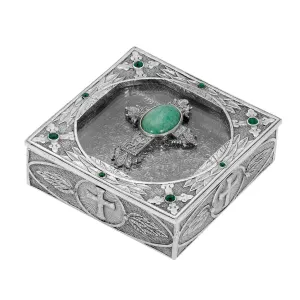 Symbols Of Faith Oval Gemstone Cross And Leaf Pewter Rosary Box 1928 Jewelry