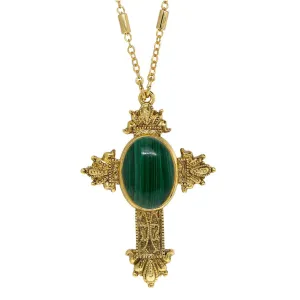Symbols Of Faith Oval Genuine Gemstone Intricate Cross Pendant Necklace 28" 1928 Jewelry