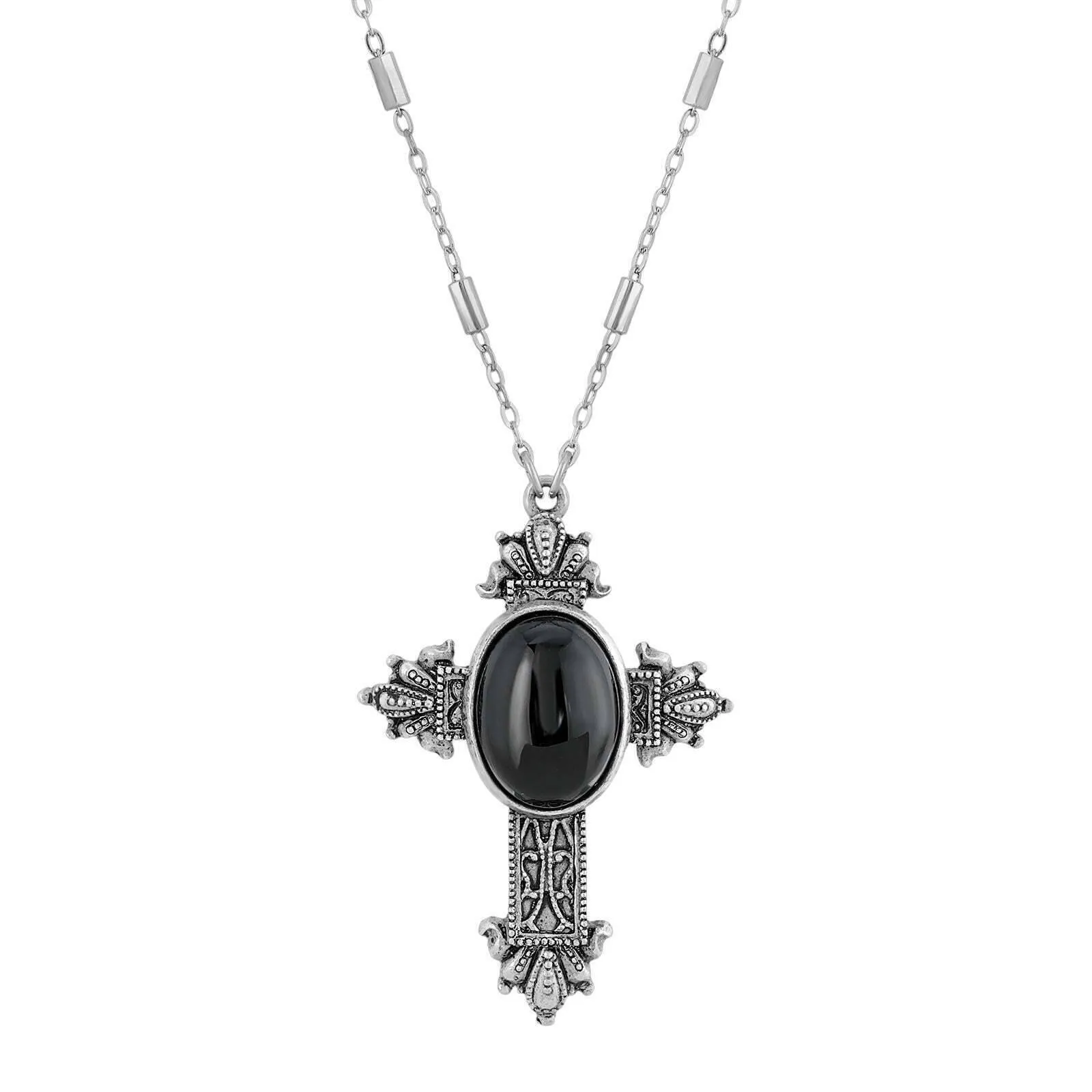 Symbols Of Faith Oval Genuine Gemstone Intricate Cross Pendant Necklace 28" 1928 Jewelry