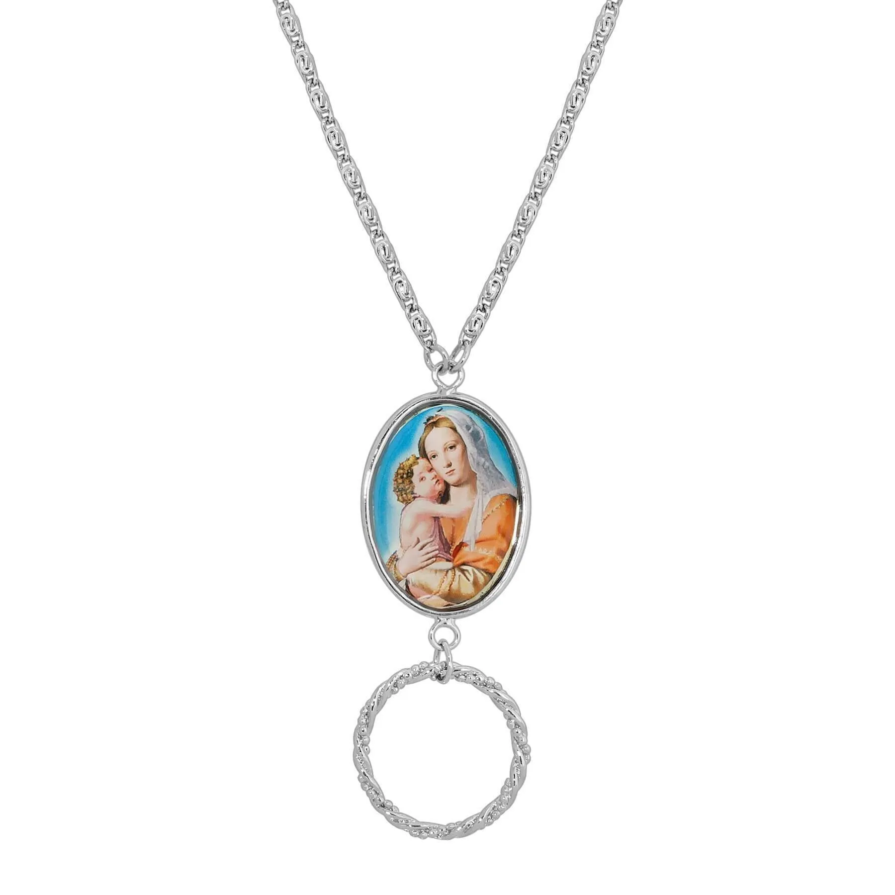 Symbols Of Faith Oval Mary and Child Decal Badge & Eyeglass Holder 28" 1928 Jewelry