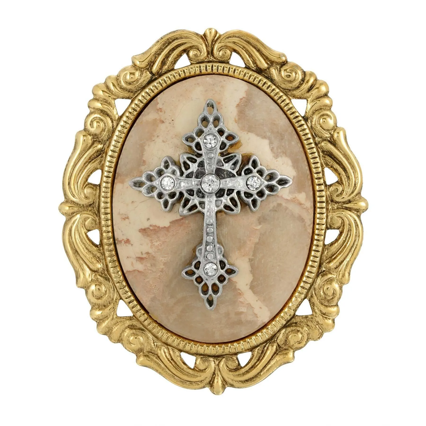 Symbols of Faith Oval Pendant with Cross Brooch 1928 Jewelry
