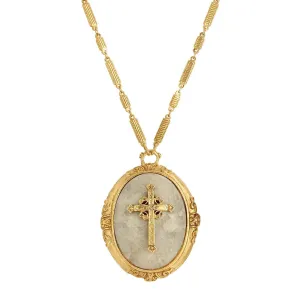 Symbols of Faith Oval Riverstone Cross Pendant Necklace 30" 1928 Jewelry