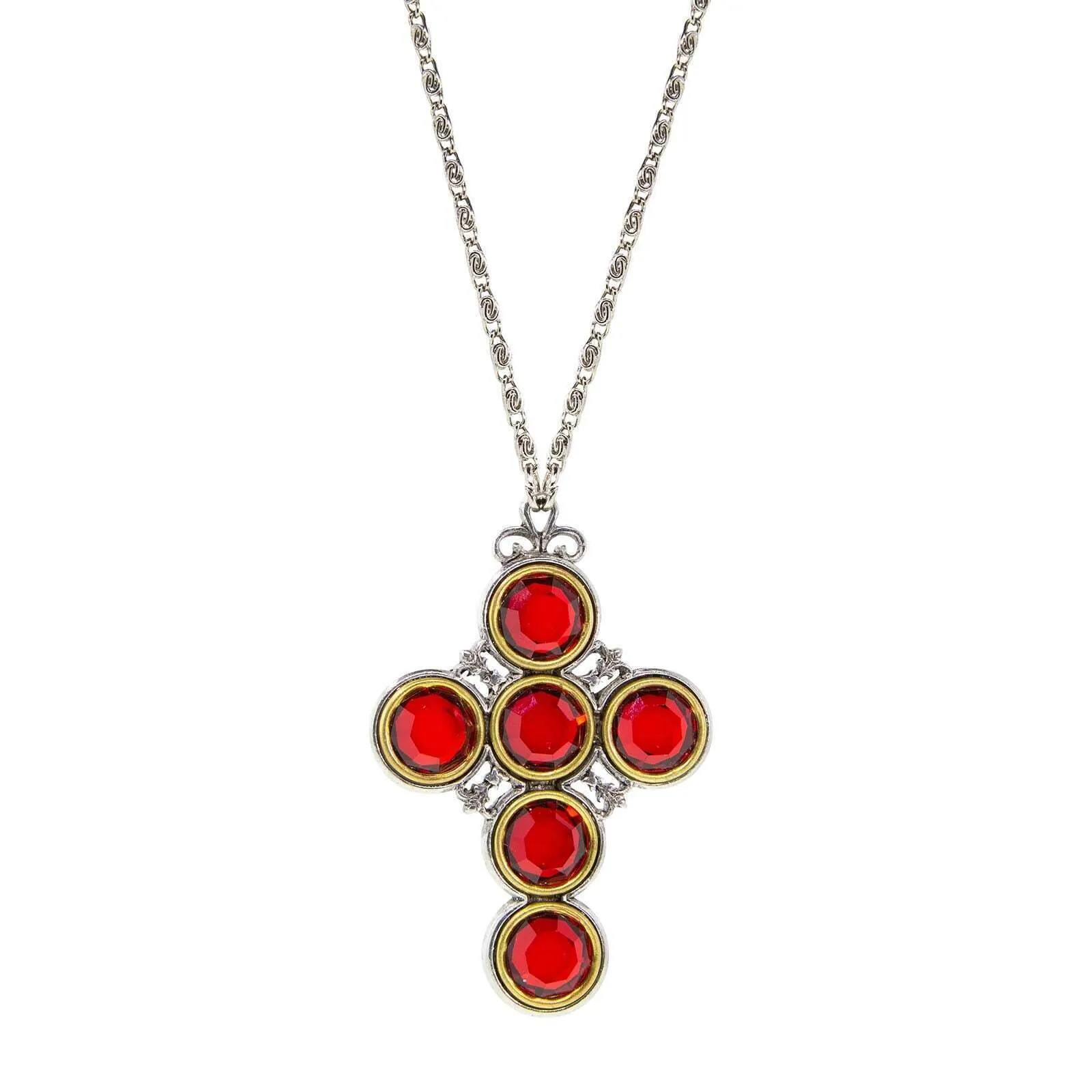 Symbols Of Faith Pewter Color Crystal Cross Pendant Necklace 24"   3" Extender 1928 Jewelry