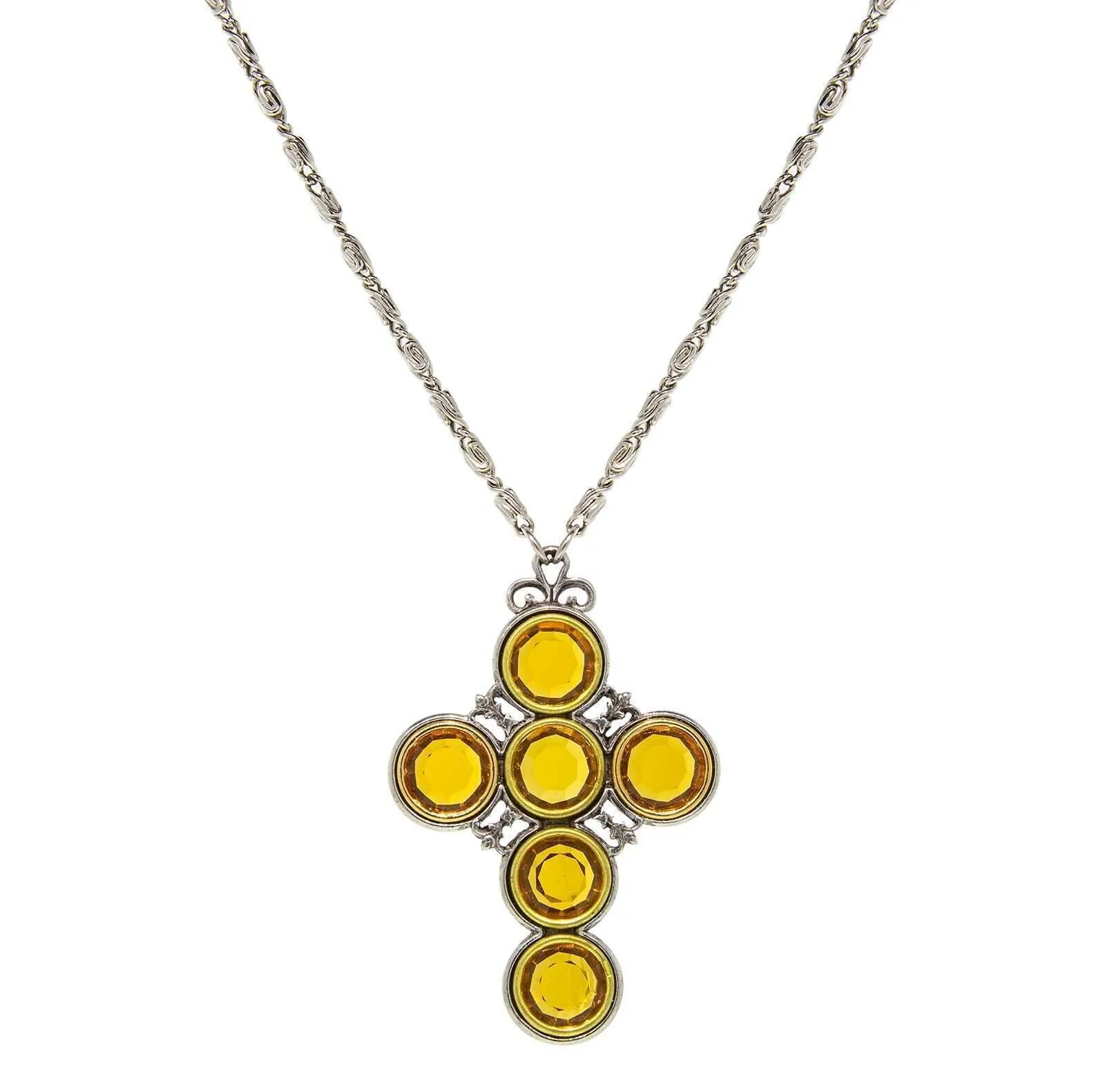 Symbols Of Faith Pewter Color Crystal Cross Pendant Necklace 24"   3" Extender 1928 Jewelry