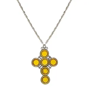Symbols Of Faith Pewter Color Crystal Cross Pendant Necklace 24"   3" Extender 1928 Jewelry
