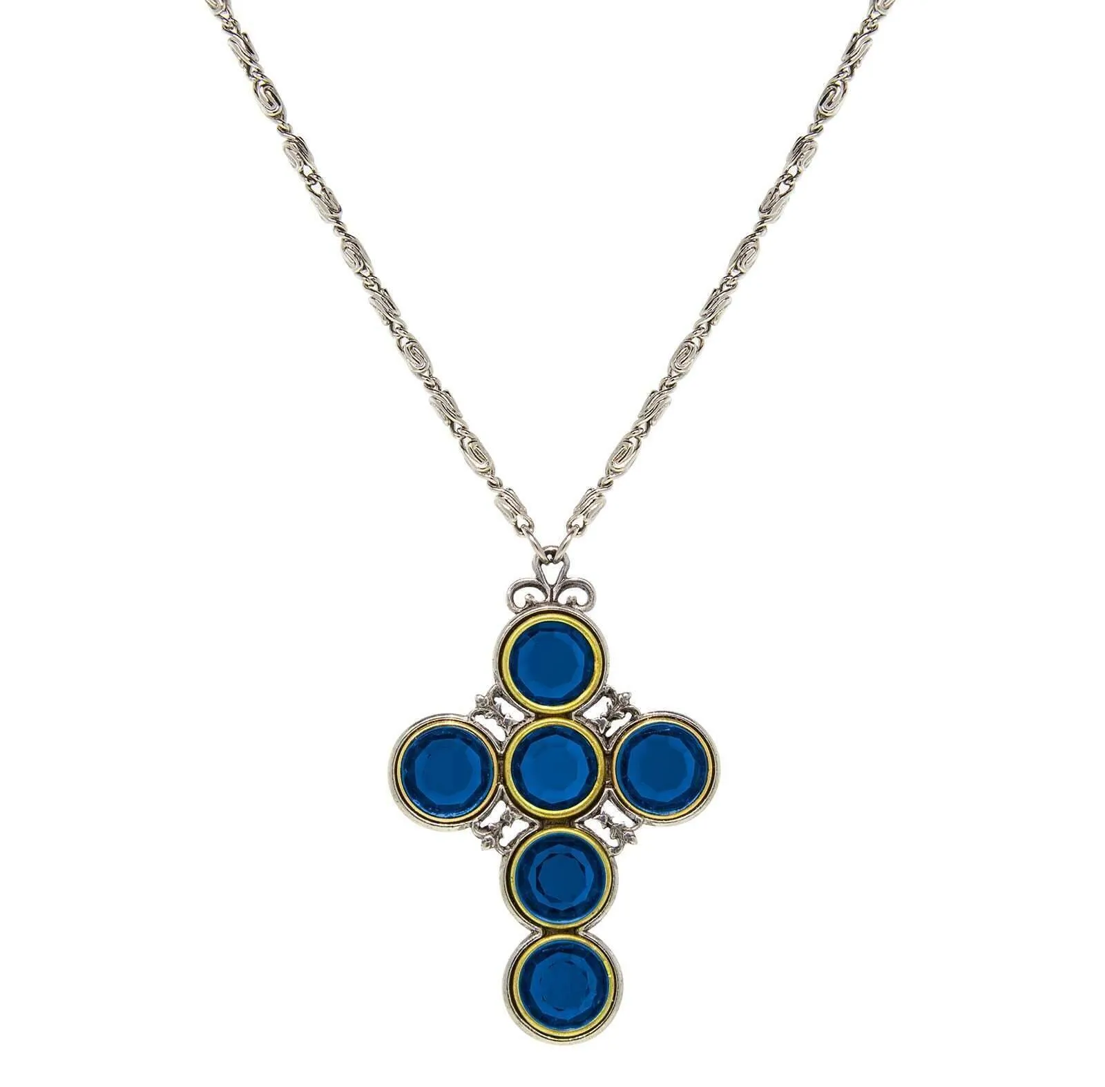 Symbols Of Faith Pewter Color Crystal Cross Pendant Necklace 24"   3" Extender 1928 Jewelry