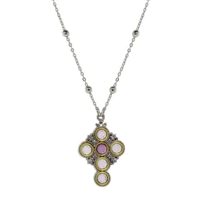 Symbols Of Faith Pewter Cross Chain Light & Dk Purple Round Crystals Pendant Necklace 16"   3" Extender 1928 Jewelry