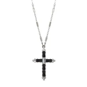 Symbols Of Faith Pewter Crystal Cross Pendant Necklace 20" 1928 Jewelry