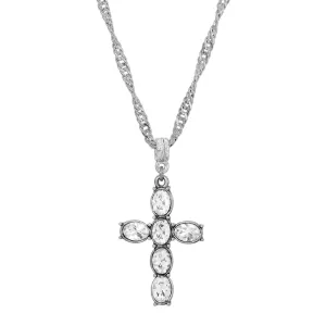 Symbols Of Faith Pewter Crystal Cross Twisted Pendant Necklace 20" 1928 Jewelry