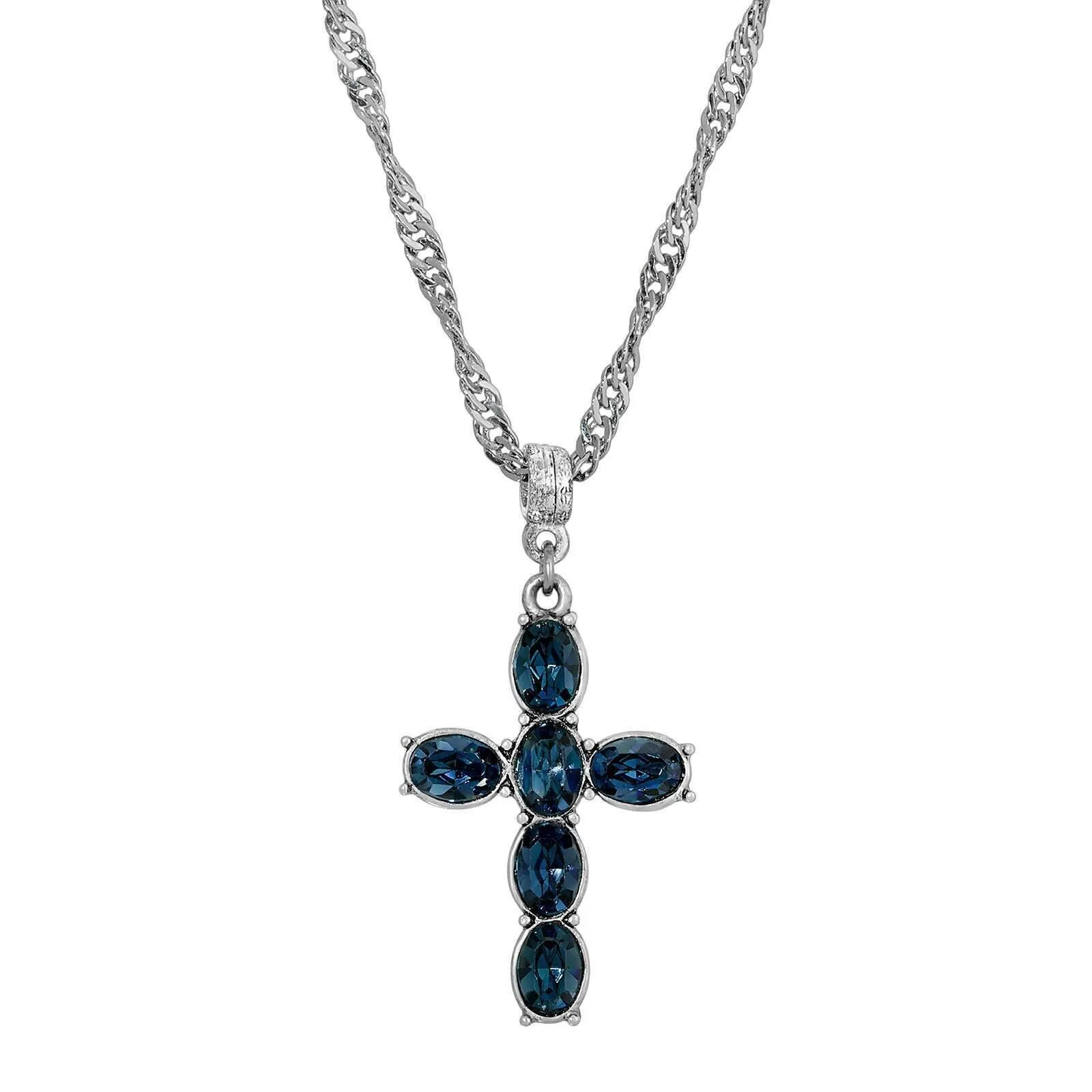 Symbols Of Faith Pewter Crystal Cross Twisted Pendant Necklace 20" 1928 Jewelry