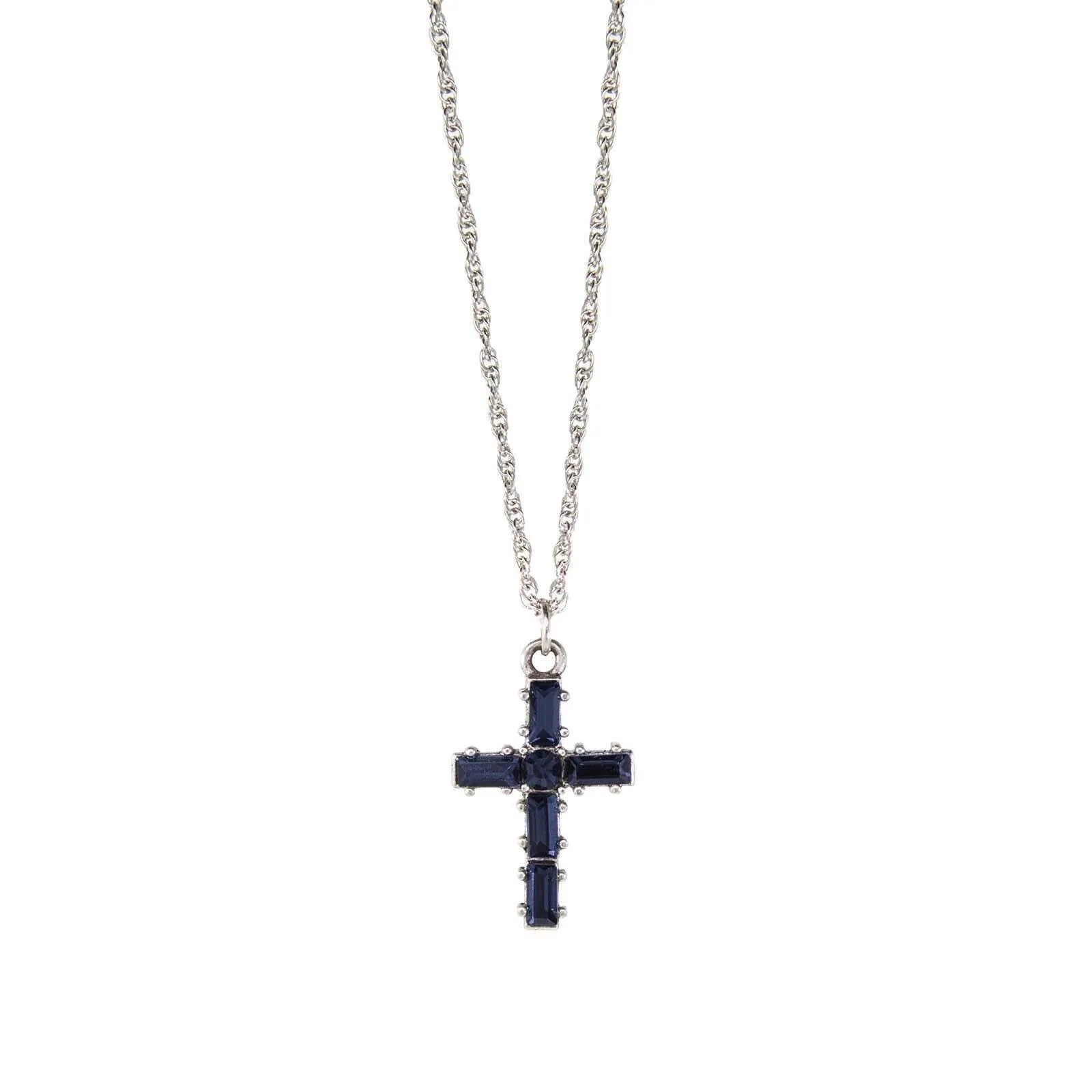 Symbols Of Faith Pewter Crystal Small Cross Pendant Necklace 16"   3" Extender 1928 Jewelry