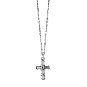 Symbols Of Faith Pewter Crystal Small Cross Pendant Necklace 16"   3" Extender 1928 Jewelry