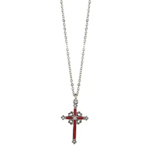 Symbols Of Faith Pewter Hand Enamel Cross With Crystals Pendant Necklace 18" 1928 Jewelry
