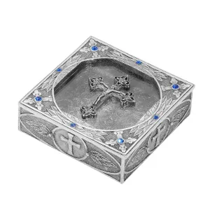 Symbols Of Faith Pewter Sapphire Blue Austrian Crystal Crucifix Rosary Box 1928 Jewelry