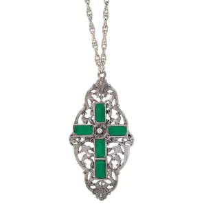 Symbols Of Faith Pewter Stone Cross Pendant Necklace 28" 1928 Jewelry