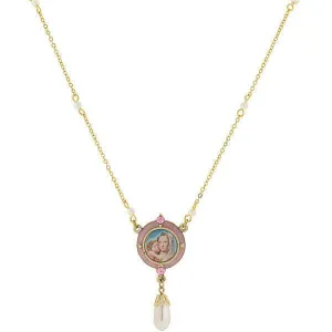 Symbols Of Faith Pink & Faux Pearl Drop Pendant Mary And Child Necklace 16"   3" Extender 1928 Jewelry