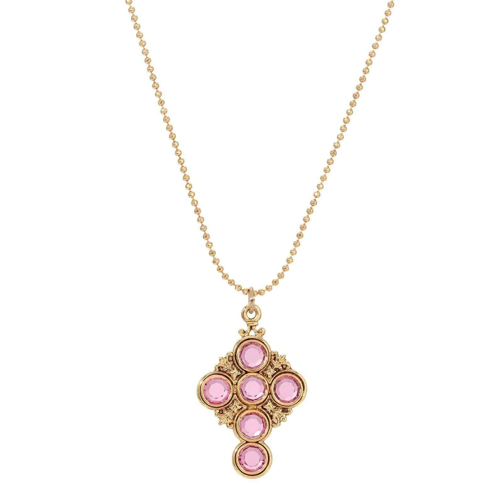 Symbols Of Faith Pink Channel Cross Pendant Necklace 16" 1928 Jewelry