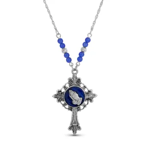 Symbols Of Faith Praying Hands Fleur De Lis Cross Pendant Necklace 18" 1928 Jewelry