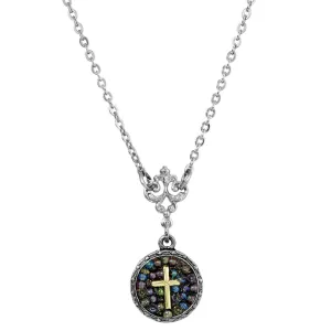 Symbols Of Faith Purple Seeded Beads Cross Round Pendant Necklace 16"   3" Extender 1928 Jewelry