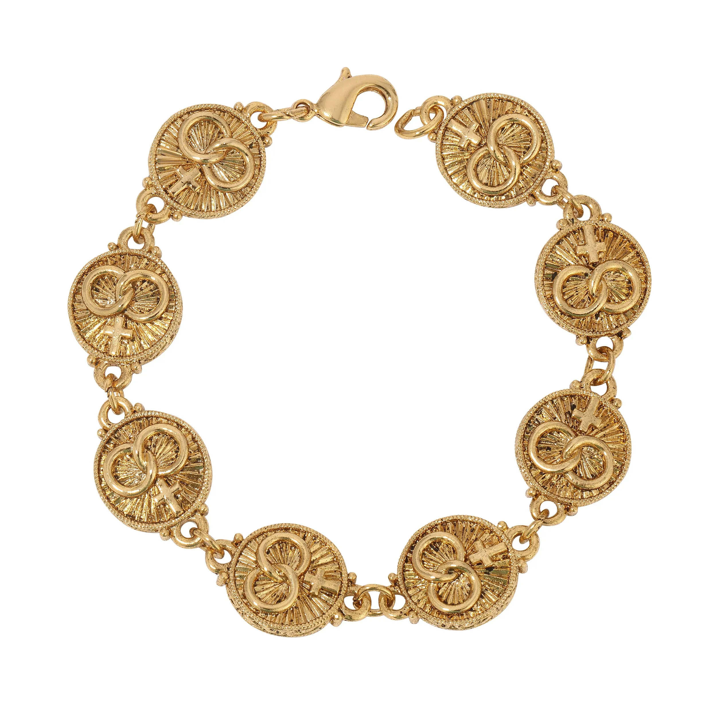 Symbols Of Faith Radiant Cross and Interlinking Rings Bracelet 1928 Jewelry